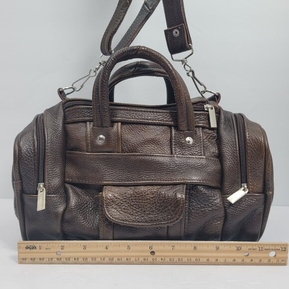 Unbranded Genuine Leather Brown Bag W/ Adjustable Strap Zippered Pockets - Picture 10 of 11